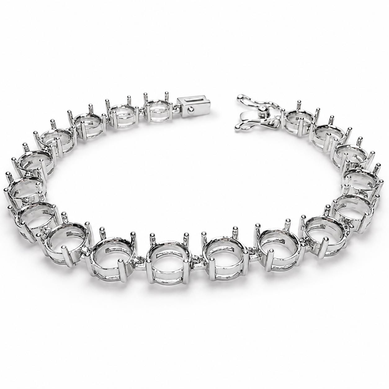 Round Semi Mount Sterling Silver Blank Bracelet Finding For 8mm Gemstones 7.75 I